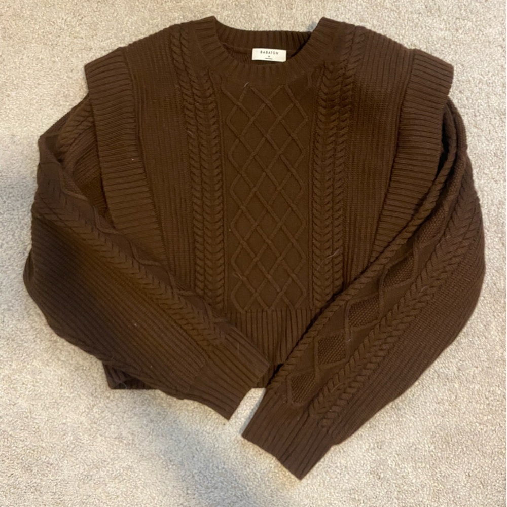 Aritzia Babaton Seek Sweater Cable Knit Rich Mocha Brown